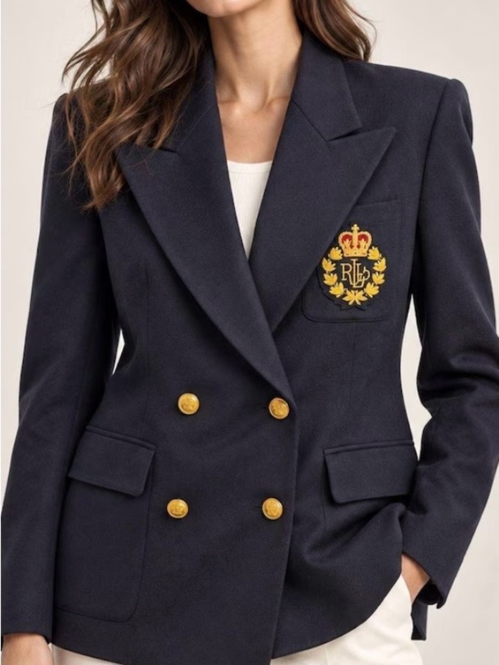 Ralph Lauren Navy Double Breasted Crest Blazer RARE